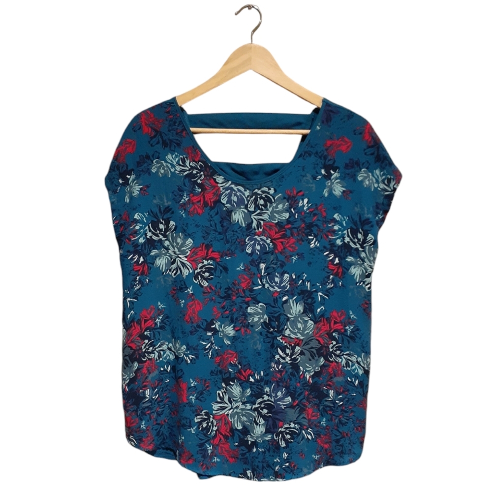 Reitman's Women's Sleeveless Blouse Floral Blue Size Large